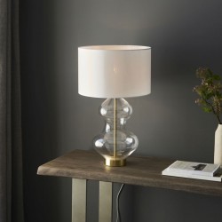 Kelda - Bright Nickel & Clear Glass Touch Table Lamp with Vintage White Shade Kelda - Bright Nickel & Clear Glass Touch Table Lamp with Vintage White Shade