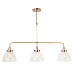 Hansen - Antique Brass 3 Light over Island Fitting with Clear Glass Hansen - Antique Brass 3 Light over Island Fitting with Clear Glass