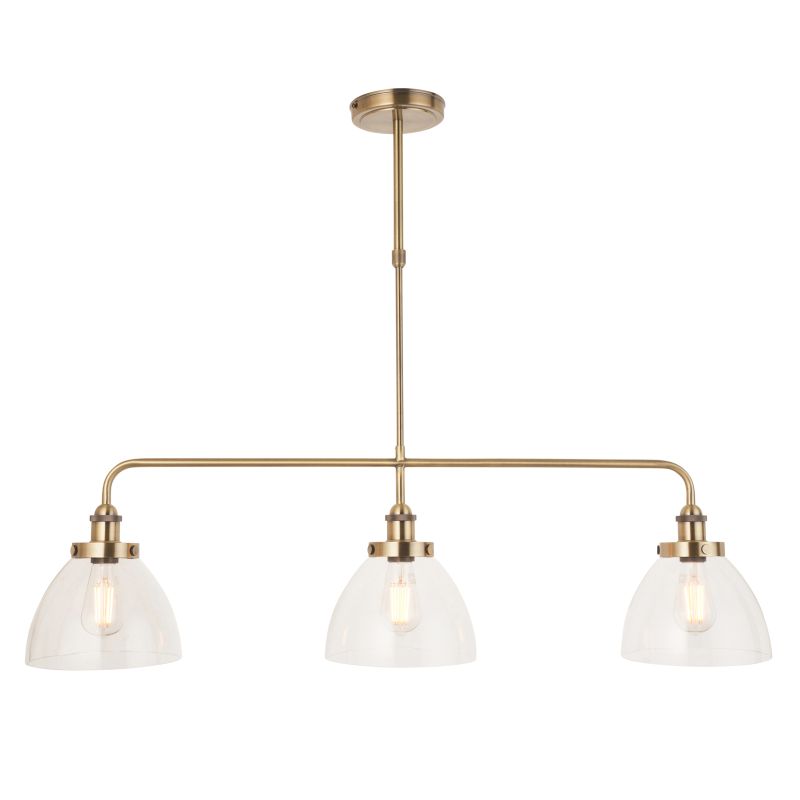 Endon-103014 - Hansen - Antique Brass 3 Light over Island Fitting with Clear Glass