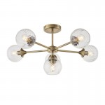 Allegra - Antique Brass 6 Light Semi Flush with Clear Spiral Glasses Allegra - Antique Brass 6 Light Semi Flush with Clear Spiral Glasses