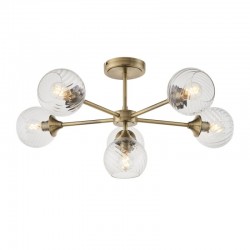 Allegra - Antique Brass 6 Light Semi Flush with Clear Spiral Glasses Allegra - Antique Brass 6 Light Semi Flush with Clear Spiral Glasses