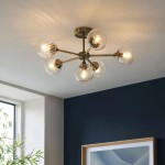 Allegra - Antique Brass 6 Light Semi Flush with Clear Spiral Glasses Allegra - Antique Brass 6 Light Semi Flush with Clear Spiral Glasses