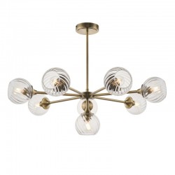 Allegra - Antique Brass 8 Light Centre Fitting with Clear Spiral Glasses Allegra - Antique Brass 8 Light Centre Fitting with Clear Spiral Glasses