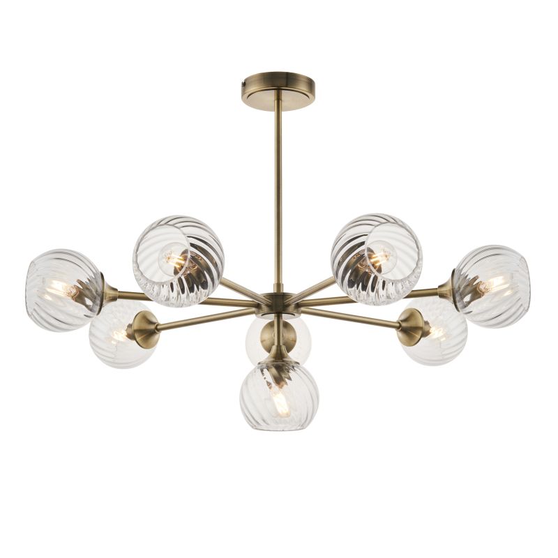 Endon-103172 - Allegra - Antique Brass 8 Light Centre Fitting with Clear Spiral Glasses