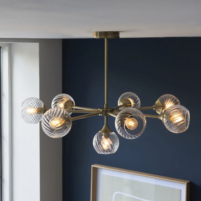 Endon-103172 - Allegra - Antique Brass 8 Light Centre Fitting with Clear Spiral Glasses