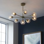 Allegra - Antique Brass 8 Light Centre Fitting with Clear Spiral Glasses Allegra - Antique Brass 8 Light Centre Fitting with Clear Spiral Glasses