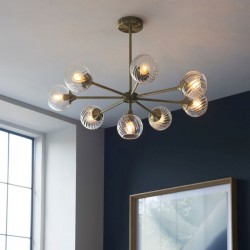 Allegra - Antique Brass 8 Light Centre Fitting with Clear Spiral Glasses Allegra - Antique Brass 8 Light Centre Fitting with Clear Spiral Glasses