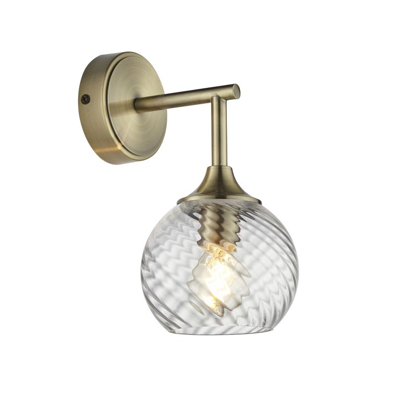 Endon-103173 - Allegra - Antique Brass Wall Lamp with Clear Spiral Glass