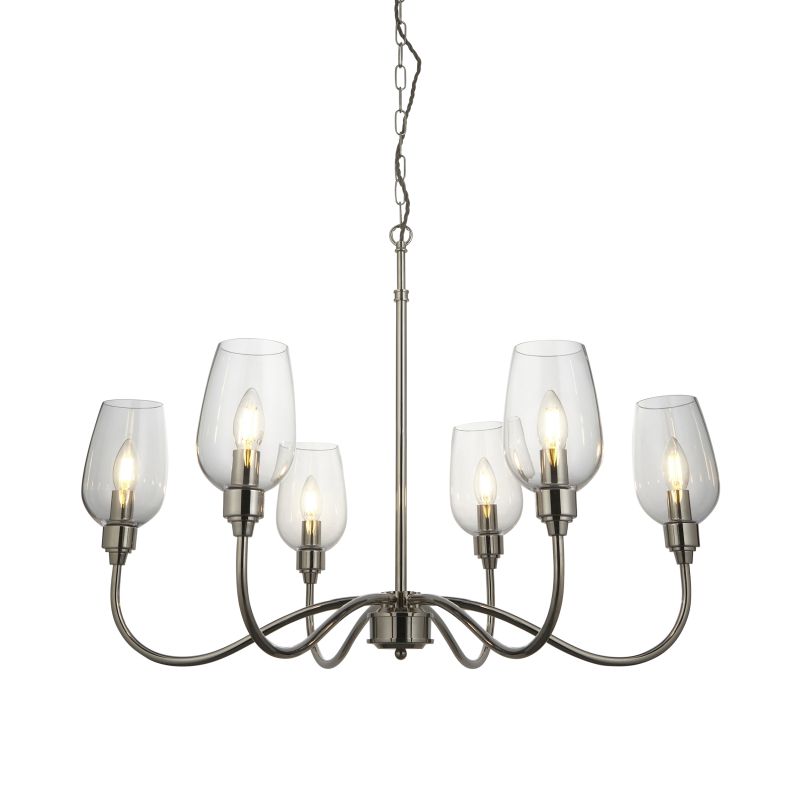 Ambience-71695 - Astrid - Bright Nickel 6 Light Centre Fitting with Clear Glasses