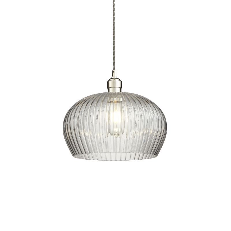 Ambience-71697 - Marinella - Bright Nickel Pendant with Clear Ribbed Glass