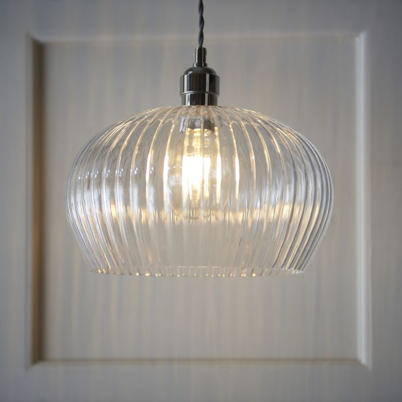 Ambience-71697 - Marinella - Bright Nickel Pendant with Clear Ribbed Glass