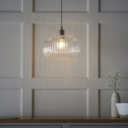 Marinella - Bright Nickel Pendant with Clear Ribbed Glass Marinella - Bright Nickel Pendant with Clear Ribbed Glass