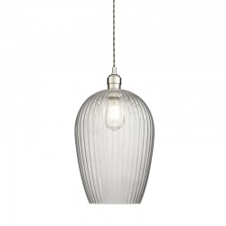 Marinella - Bright Nickel Pendant with Clear Ribbed Glass Marinella - Bright Nickel Pendant with Clear Ribbed Glass