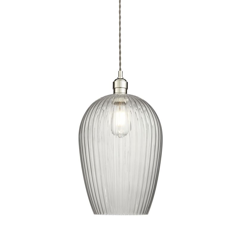 Ambience-71698 - Marinella - Bright Nickel Pendant with Clear Ribbed Glass