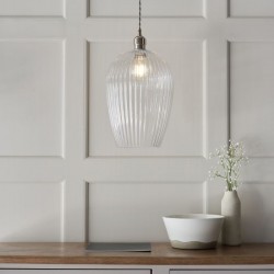 Marinella - Bright Nickel Pendant with Clear Ribbed Glass Marinella - Bright Nickel Pendant with Clear Ribbed Glass