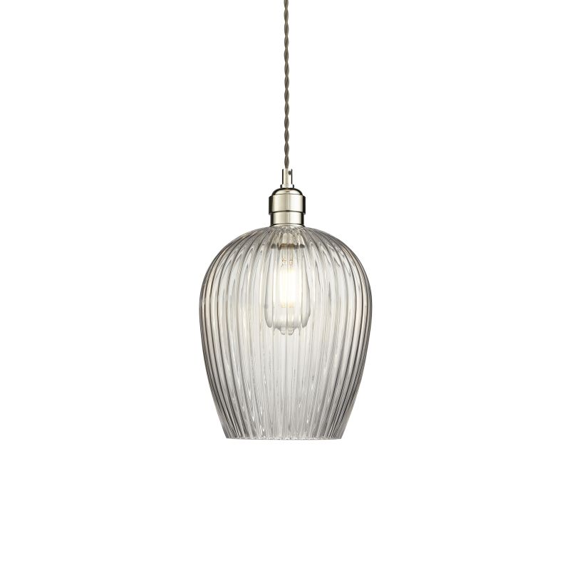 Ambience-71699 - Marinella - Bright Nickel Pendant with Clear Ribbed Glass