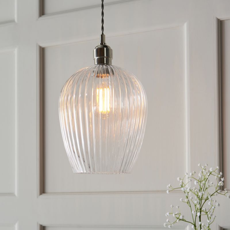 Ambience-71699 - Marinella - Bright Nickel Pendant with Clear Ribbed Glass