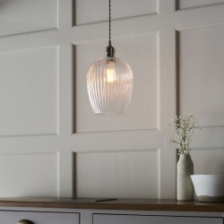 Marinella - Bright Nickel Pendant with Clear Ribbed Glass Marinella - Bright Nickel Pendant with Clear Ribbed Glass