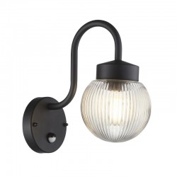 Eldon - Matt Black PIR Wall Lamp with Clear Ribbed Glass