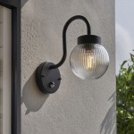 Eldon - Matt Black PIR Wall Lamp with Clear Ribbed Glass Eldon - Matt Black PIR Wall Lamp with Clear Ribbed Glass