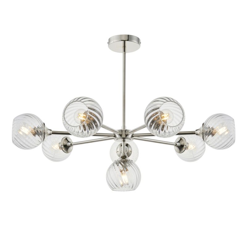Endon-104051 - Allegra - Bright Nickel 8 Light Centre Fitting with Clear Spiral Glasses