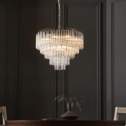 Toulouse - Bright Nickel 12 Light Centre Fitting with Clear Ribbed Glasses Toulouse - Bright Nickel 12 Light Centre Fitting with Clear Ribbed Glasses