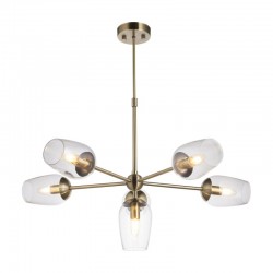 Maeve - Antique Brass 6 Light Centre Fitting with Clear Glasses Maeve - Antique Brass 6 Light Centre Fitting with Clear Glasses