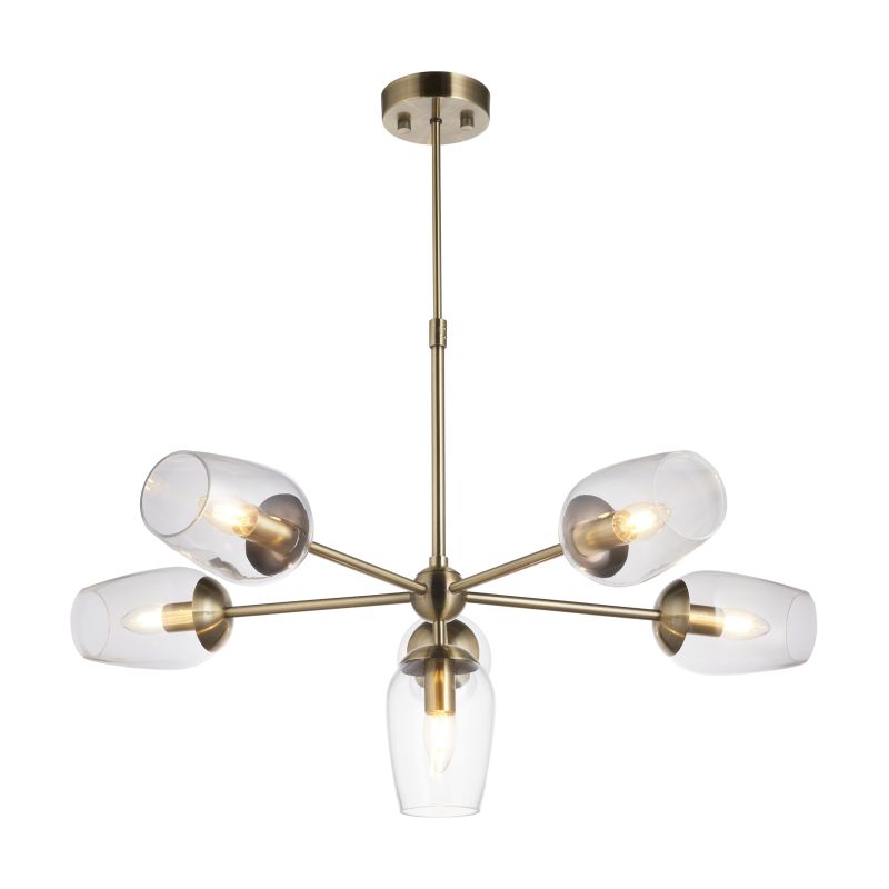 Ambience-71703 - Mylah - Antique Brass 6 Light Centre Fitting with Clear Glasses
