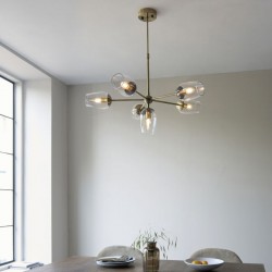 Maeve - Antique Brass 6 Light Centre Fitting with Clear Glasses Maeve - Antique Brass 6 Light Centre Fitting with Clear Glasses
