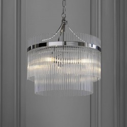 Marietta - Bright Nickel 3 Light Centre Fitting with Clear Glass Rods Marietta - Bright Nickel 3 Light Centre Fitting with Clear Glass Rods