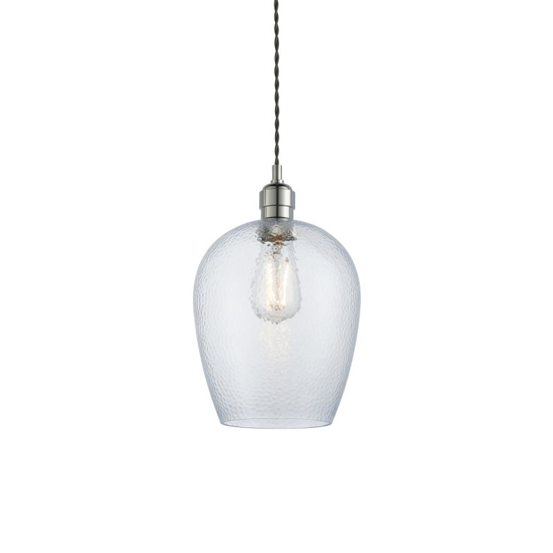 Ambience-71705 - Marinella - Bright Nickel Pendant with Clear Hammered Glass