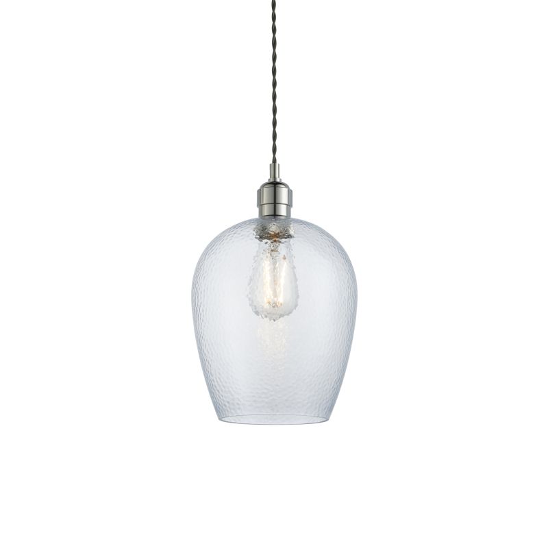 Ambience-104233 - Marinella - Bright Nickel Pendant with Clear Hammered Glass