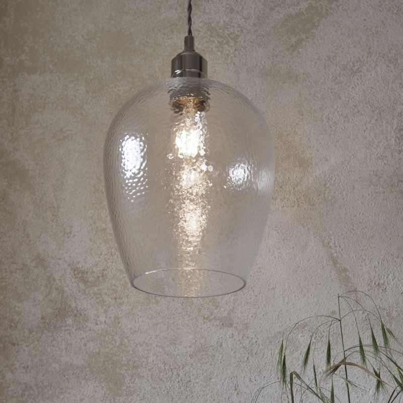 Ambience-104233 - Marinella - Bright Nickel Pendant with Clear Hammered Glass