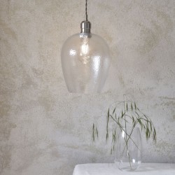 Marinella - Bright Nickel Pendant with Clear Hammered Glass Marinella - Bright Nickel Pendant with Clear Hammered Glass