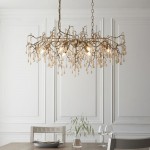 Waterfall - Aged Gold 6 Light over Island Fitting with Amber Glass Teardrops