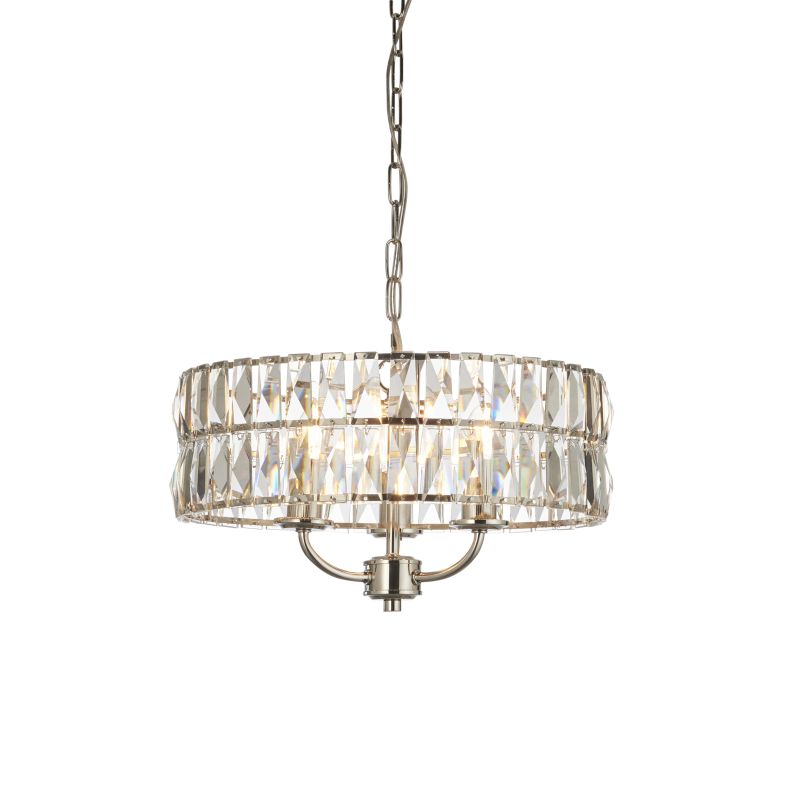 Endon-104466 - Clifton - Bright Nickel 3 Light Pendant with Crystal