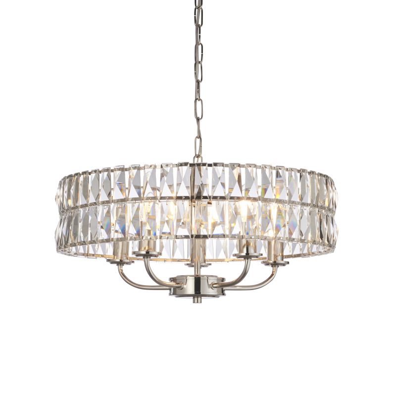 Endon-104467 - Clifton - Bright Nickel 5 Light Pendant with Crystal