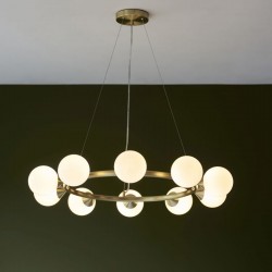 Turno - Satin Brass 10 Light Centre Fitting with Gloss White Glasses Turno - Satin Brass 10 Light Centre Fitting with Gloss White Glasses
