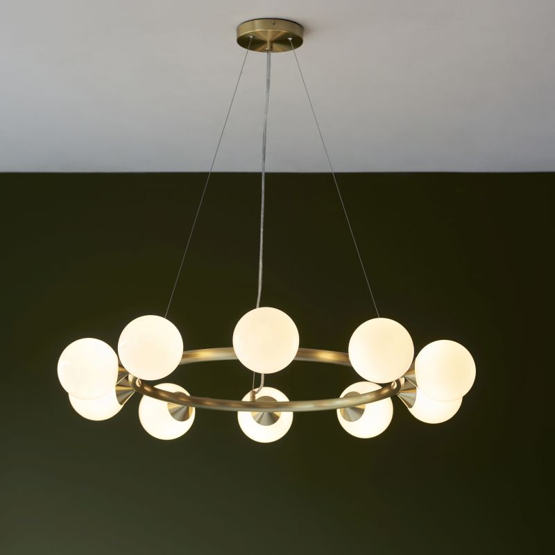 Ambience-71713 - Turno - Satin Brass 10 Light Centre Fitting with Gloss White Glasses