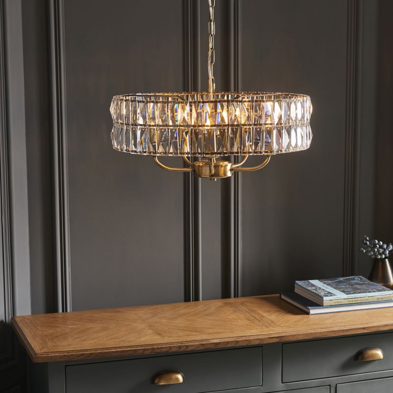 Endon-106244 - Clifton - Antique Brass 5 Light Pendant with Crystal