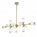 Avalon - Satin Brass 13 Light over Island Fitting with Ribbed Glass Avalon - Satin Brass 13 Light over Island Fitting with Ribbed Glass