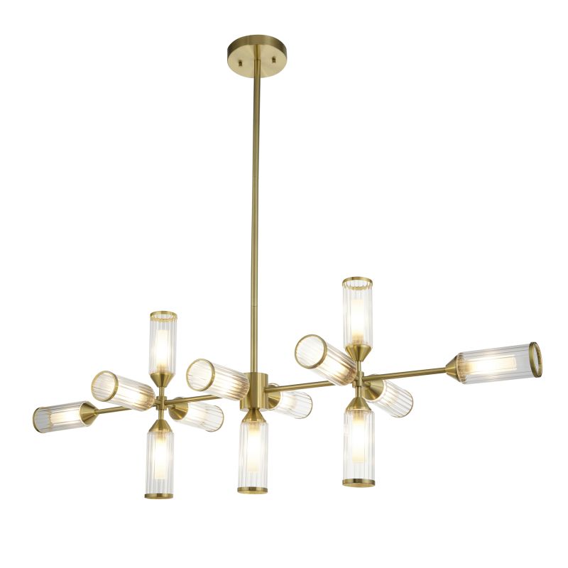 Ambience-71716 - Avalon - Satin Brass 13 Light over Island Fitting with Ribbed Glass