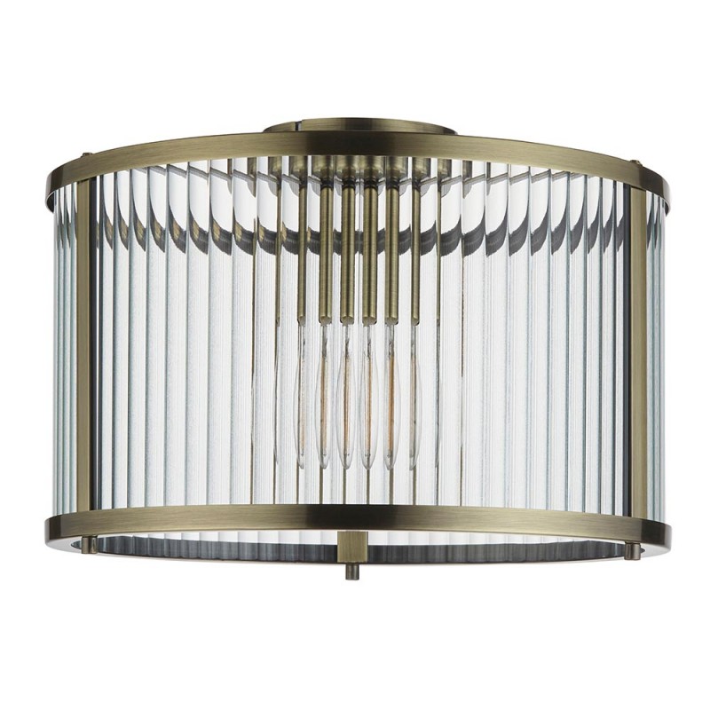 Endon-106265 - Ridgeton - Antique Brass Flush with Ribbed Glass