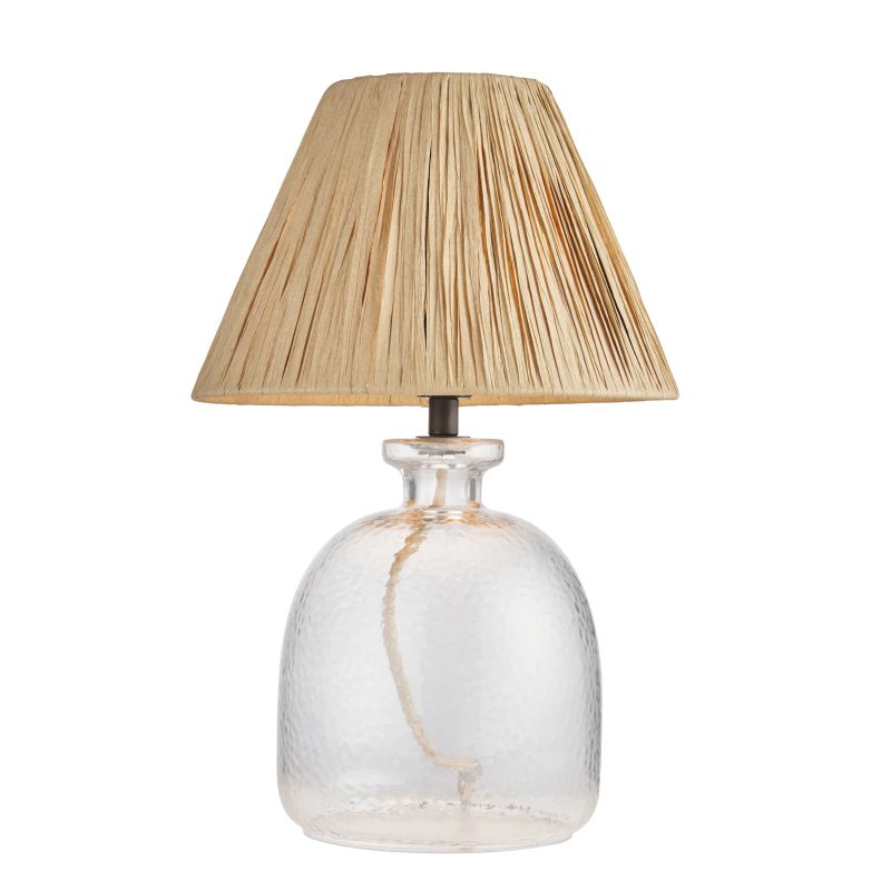 Endon-106277 - Lyra - Textured Glass Table Lamp with Wrapped Natural Raffia Shade
