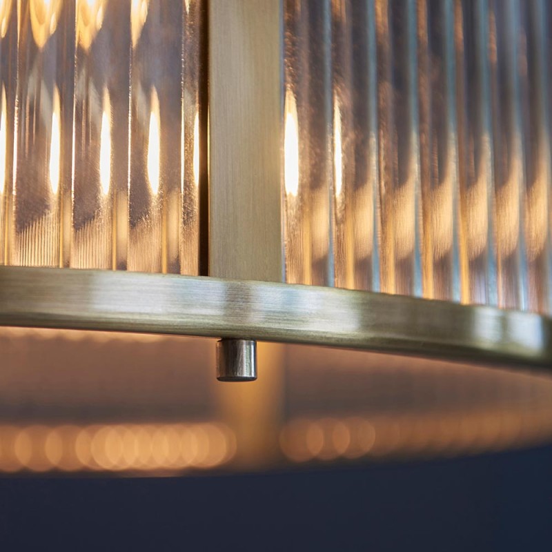Endon-106282 - Ridgeton - Antique Brass 3 Light Pendant with Ribbed Glass