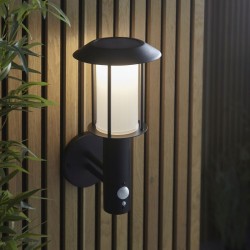 Tarrow - Black Solar Wall Lamp With Photocell & PIR
