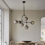 Moon - Matt Black 6 Light Centre Fitting with Smoked Mirror Glasses Moon - Matt Black 6 Light Centre Fitting with Smoked Mirror Glasses
