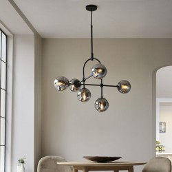Moon - Matt Black 6 Light Centre Fitting with Smoked Mirror Glasses Moon - Matt Black 6 Light Centre Fitting with Smoked Mirror Glasses