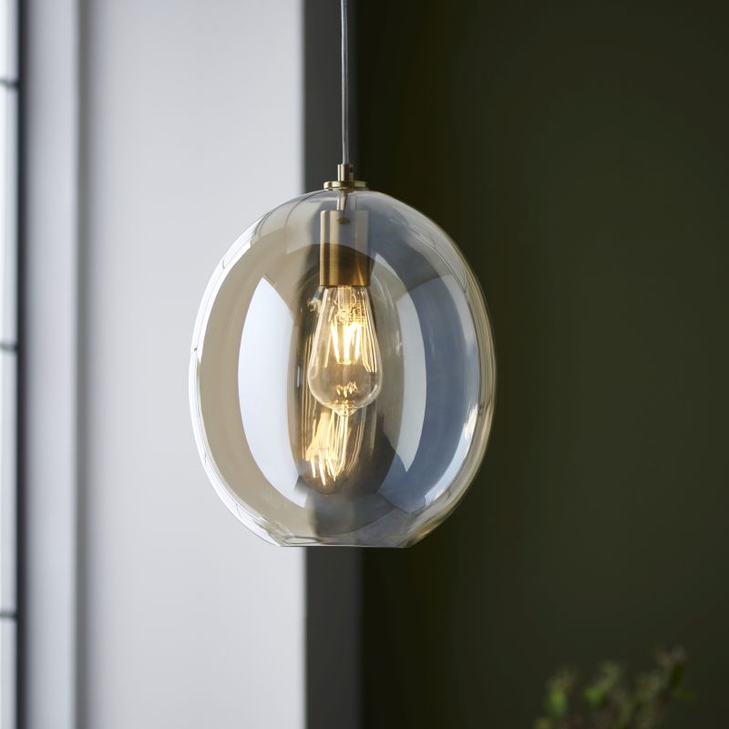 Endon-106678 - Kelda - Satin Brass Pendant with Champagne Lustre Glass