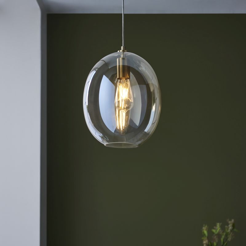 Endon-106678 - Kelda - Satin Brass Pendant with Champagne Lustre Glass